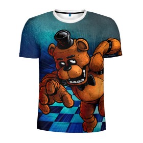 Мужская футболка 3D спортивная с принтом Five Nights At Freddy`s в Белгороде, 100% полиэстер с улучшенными характеристиками | приталенный силуэт, круглая горловина, широкие плечи, сужается к линии бедра | Тематика изображения на принте: five nights at freddys | fnaf | freddy | игры | медведь | мишка | фнаф | фредди