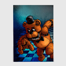 Постер с принтом Five Nights At Freddys в Белгороде, 100% бумага
 | бумага, плотность 150 мг. Матовая, но за счет высокого коэффициента гладкости имеет небольшой блеск и дает на свету блики, но в отличии от глянцевой бумаги не покрыта лаком | five nights at freddys | fnaf | freddy | игры | медведь | мишка | фнаф | фредди