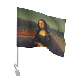 Флаг для автомобиля с принтом Леонардо да Винчи - Мона Лиза в Белгороде, 100% полиэстер | Размер: 30*21 см | картина | леонардо да винчи | лиза | мона | мона лиза | художник