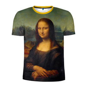 Мужская футболка 3D спортивная с принтом Леонардо да Винчи - Мона Лиза в Белгороде, 100% полиэстер с улучшенными характеристиками | приталенный силуэт, круглая горловина, широкие плечи, сужается к линии бедра | картина | леонардо да винчи | лиза | мона | мона лиза | художник