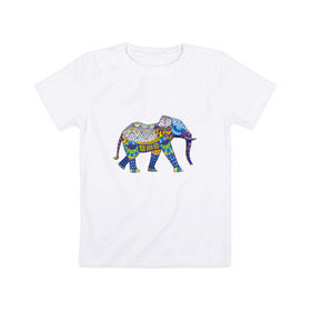 Детская футболка хлопок с принтом Слон. Мозаика. Индия в Белгороде, 100% хлопок | круглый вырез горловины, полуприлегающий силуэт, длина до линии бедер | индия | мозаика | слон