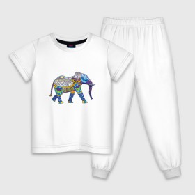 Детская пижама хлопок с принтом Слон. Мозаика. Индия в Белгороде, 100% хлопок |  брюки и футболка прямого кроя, без карманов, на брюках мягкая резинка на поясе и по низу штанин
 | Тематика изображения на принте: индия | мозаика | слон