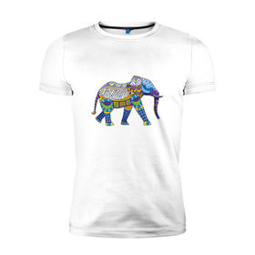 Мужская футболка премиум с принтом Слон. Мозаика. Индия в Белгороде, 92% хлопок, 8% лайкра | приталенный силуэт, круглый вырез ворота, длина до линии бедра, короткий рукав | Тематика изображения на принте: индия | мозаика | слон