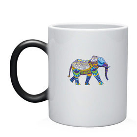 Кружка хамелеон с принтом Слон. Мозаика. Индия в Белгороде, керамика | меняет цвет при нагревании, емкость 330 мл | Тематика изображения на принте: индия | мозаика | слон