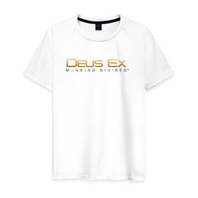 Мужская футболка хлопок с принтом Deus Ex Mankind Divided в Белгороде, 100% хлопок | прямой крой, круглый вырез горловины, длина до линии бедер, слегка спущенное плечо. | Тематика изображения на принте: deus ex mankind divided human revolution