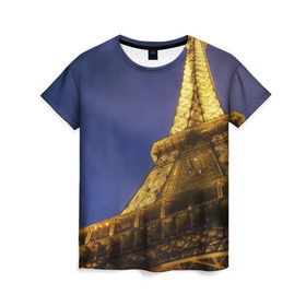 Женская футболка 3D с принтом Эйфелева башня в Белгороде, 100% полиэфир ( синтетическое хлопкоподобное полотно) | прямой крой, круглый вырез горловины, длина до линии бедер | париж | эйфелева башня