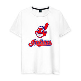 Мужская футболка хлопок с принтом Cleveland Indians в Белгороде, 100% хлопок | прямой крой, круглый вырез горловины, длина до линии бедер, слегка спущенное плечо. | 
