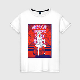 Женская футболка хлопок с принтом American Horror Story Hotel в Белгороде, 100% хлопок | прямой крой, круглый вырез горловины, длина до линии бедер, слегка спущенное плечо | принт american horror story hotelamerican horror story hotel