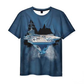 Мужская футболка 3D с принтом Авианосец в Белгороде, 100% полиэфир | прямой крой, круглый вырез горловины, длина до линии бедер | Тематика изображения на принте: mountain | авианосец | адмирал | корабль | кузнецов | маунтин