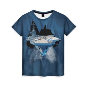 Женская футболка 3D с принтом Авианосец в Белгороде, 100% полиэфир ( синтетическое хлопкоподобное полотно) | прямой крой, круглый вырез горловины, длина до линии бедер | mountain | авианосец | адмирал | корабль | кузнецов | маунтин