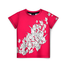 Детская футболка 3D с принтом 1000 Cranes в Белгороде, 100% гипоаллергенный полиэфир | прямой крой, круглый вырез горловины, длина до линии бедер, чуть спущенное плечо, ткань немного тянется | Тематика изображения на принте: 1000 cranes | cranes | paper | бумага | бумажные | журавли | журавлики | оригами