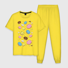 Мужская пижама хлопок с принтом Пончики в Белгороде, 100% хлопок | брюки и футболка прямого кроя, без карманов, на брюках мягкая резинка на поясе и по низу штанин
 | Тематика изображения на принте: гомер