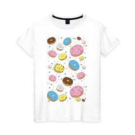 Женская футболка хлопок с принтом Пончики в Белгороде, 100% хлопок | прямой крой, круглый вырез горловины, длина до линии бедер, слегка спущенное плечо | гомер