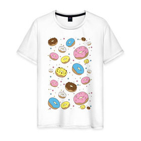 Мужская футболка хлопок с принтом Пончики в Белгороде, 100% хлопок | прямой крой, круглый вырез горловины, длина до линии бедер, слегка спущенное плечо. | гомер