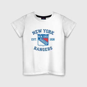 Детская футболка хлопок с принтом New York Rengers в Белгороде, 100% хлопок | круглый вырез горловины, полуприлегающий силуэт, длина до линии бедер | new york | new york rengers | rengers | спорт | хоккей