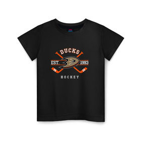 Детская футболка хлопок с принтом Ducks в Белгороде, 100% хлопок | круглый вырез горловины, полуприлегающий силуэт, длина до линии бедер | anaheim ducks | ducks | спорт | хоккей
