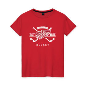 Женская футболка хлопок с принтом Detroit red wings в Белгороде, 100% хлопок | прямой крой, круглый вырез горловины, длина до линии бедер, слегка спущенное плечо | detroit | detroit red wings | red wings | спорт | хоккей