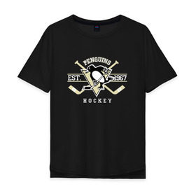 Мужская футболка хлопок Oversize с принтом Pittsburgh Penguins в Белгороде, 100% хлопок | свободный крой, круглый ворот, “спинка” длиннее передней части | Тематика изображения на принте: penguins | pittsburgh | pittsburgh penguins | спорт | хоккей