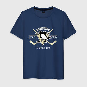 Мужская футболка хлопок с принтом Pittsburgh Penguins в Белгороде, 100% хлопок | прямой крой, круглый вырез горловины, длина до линии бедер, слегка спущенное плечо. | Тематика изображения на принте: penguins | pittsburgh | pittsburgh penguins | спорт | хоккей