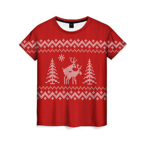 Женская футболка 3D с принтом Свитер с оленями в Белгороде, 100% полиэфир ( синтетическое хлопкоподобное полотно) | прямой крой, круглый вырез горловины, длина до линии бедер | deer | new year | sweater | winter | зима | новый год | олени | рождество | с новым годом | сhristmas | свитер