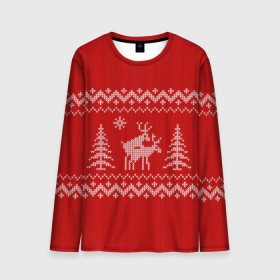 Мужской лонгслив 3D с принтом Свитер с оленями в Белгороде, 100% полиэстер | длинные рукава, круглый вырез горловины, полуприлегающий силуэт | deer | new year | sweater | winter | зима | новый год | олени | рождество | с новым годом | сhristmas | свитер