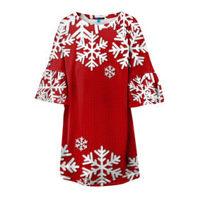 Детское платье 3D с принтом Снежинки в Белгороде, 100% полиэстер | прямой силуэт, чуть расширенный к низу. Круглая горловина, на рукавах — воланы | Тематика изображения на принте: new year | snowflake | sweater | winter | зима | новый год | рождество | с новым годом | сhristmas | свитер | снежинка