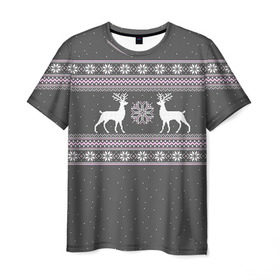 Мужская футболка 3D с принтом Свитер с оленями в Белгороде, 100% полиэфир | прямой крой, круглый вырез горловины, длина до линии бедер | deer | new year | sweater | winter | зима | новый год | олени | рождество | сhristmas | свитер