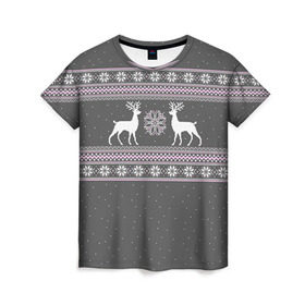Женская футболка 3D с принтом Свитер с оленями в Белгороде, 100% полиэфир ( синтетическое хлопкоподобное полотно) | прямой крой, круглый вырез горловины, длина до линии бедер | deer | new year | sweater | winter | зима | новый год | олени | рождество | сhristmas | свитер