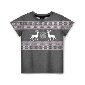 Детская футболка 3D с принтом Свитер с оленями в Белгороде, 100% гипоаллергенный полиэфир | прямой крой, круглый вырез горловины, длина до линии бедер, чуть спущенное плечо, ткань немного тянется | deer | new year | sweater | winter | зима | новый год | олени | рождество | сhristmas | свитер