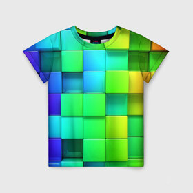 Детская футболка 3D с принтом Кубики в Белгороде, 100% гипоаллергенный полиэфир | прямой крой, круглый вырез горловины, длина до линии бедер, чуть спущенное плечо, ткань немного тянется | абстракции | геометрия