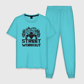 Мужская пижама хлопок с принтом Street workout в Белгороде, 100% хлопок | брюки и футболка прямого кроя, без карманов, на брюках мягкая резинка на поясе и по низу штанин
 | street | workout