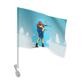Флаг для автомобиля с принтом Биатлон в Белгороде, 100% полиэстер | Размер: 30*21 см | Тематика изображения на принте: biathlon | sport | winter | биатлон | биатлонисты | зимние виды спорта | спорт | стрельба