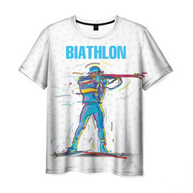 Мужская футболка 3D с принтом Биатлон в Белгороде, 100% полиэфир | прямой крой, круглый вырез горловины, длина до линии бедер | biathlon | sport | winter | биатлон | биатлонисты | зимние виды спорта | спорт | стрельба