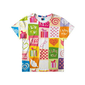Детская футболка 3D с принтом Love в Белгороде, 100% гипоаллергенный полиэфир | прямой крой, круглый вырез горловины, длина до линии бедер, чуть спущенное плечо, ткань немного тянется | аппликация | лоскут | любовь | орнамент | подарок | узор
