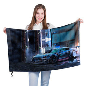 Флаг 3D с принтом Nissan GTR R35 в Белгороде, 100% полиэстер | плотность ткани — 95 г/м2, размер — 67 х 109 см. Принт наносится с одной стороны | gtr | nismo | nissan | nissan gtr | r35 | гтр | низмо | ниссан