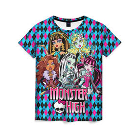 Женская футболка 3D с принтом Monster High в Белгороде, 100% полиэфир ( синтетическое хлопкоподобное полотно) | прямой крой, круглый вырез горловины, длина до линии бедер | монстер хай