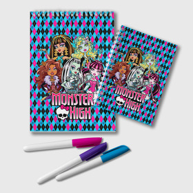 Блокнот с принтом Monster High в Белгороде, 100% бумага | 48 листов, плотность листов — 60 г/м2, плотность картонной обложки — 250 г/м2. Листы скреплены удобной пружинной спиралью. Цвет линий — светло-серый
 | монстер хай