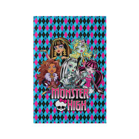 Обложка для паспорта матовая кожа с принтом Monster High в Белгороде, натуральная матовая кожа | размер 19,3 х 13,7 см; прозрачные пластиковые крепления | монстер хай