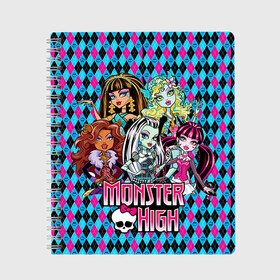 Тетрадь с принтом Monster High в Белгороде, 100% бумага | 48 листов, плотность листов — 60 г/м2, плотность картонной обложки — 250 г/м2. Листы скреплены сбоку удобной пружинной спиралью. Уголки страниц и обложки скругленные. Цвет линий — светло-серый
 | Тематика изображения на принте: монстер хай