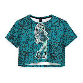 Женская футболка 3D укороченная с принтом Frankie stein в Белгороде, 100% полиэстер | круглая горловина, длина футболки до линии талии, рукава с отворотами | монстер хай
