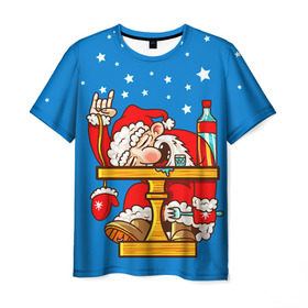 Мужская футболка 3D с принтом Дед мороз в Белгороде, 100% полиэфир | прямой крой, круглый вырез горловины, длина до линии бедер | happy new year | new year | santa | santa claus | дед мороз | новый год | с новым годом | санта клаус | снежинки