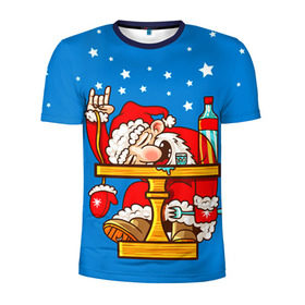 Мужская футболка 3D спортивная с принтом Дед мороз в Белгороде, 100% полиэстер с улучшенными характеристиками | приталенный силуэт, круглая горловина, широкие плечи, сужается к линии бедра | happy new year | new year | santa | santa claus | дед мороз | новый год | с новым годом | санта клаус | снежинки