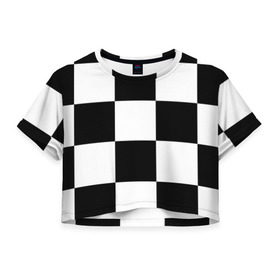 Женская футболка 3D укороченная с принтом Клетка в Белгороде, 100% полиэстер | круглая горловина, длина футболки до линии талии, рукава с отворотами | белый | черно белый | черный | шахматная