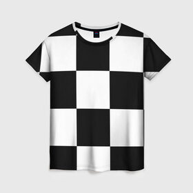 Женская футболка 3D с принтом Клетка в Белгороде, 100% полиэфир ( синтетическое хлопкоподобное полотно) | прямой крой, круглый вырез горловины, длина до линии бедер | белый | черно белый | черный | шахматная