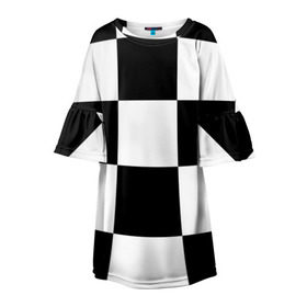 Детское платье 3D с принтом Клетка в Белгороде, 100% полиэстер | прямой силуэт, чуть расширенный к низу. Круглая горловина, на рукавах — воланы | белый | черно белый | черный | шахматная