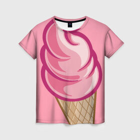 Женская футболка 3D с принтом Ice Cream в Белгороде, 100% полиэфир ( синтетическое хлопкоподобное полотно) | прямой крой, круглый вырез горловины, длина до линии бедер | cream | ice | мороженное