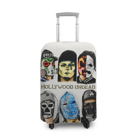 Чехол для чемодана 3D с принтом Hollywood Undead в Белгороде, 86% полиэфир, 14% спандекс | двустороннее нанесение принта, прорези для ручек и колес | хип хоп