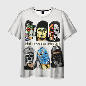 Мужская футболка 3D с принтом Hollywood Undead в Белгороде, 100% полиэфир | прямой крой, круглый вырез горловины, длина до линии бедер | хип хоп
