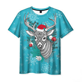 Мужская футболка 3D с принтом Новогодний олень в Белгороде, 100% полиэфир | прямой крой, круглый вырез горловины, длина до линии бедер | 2016 | christmas | deer | год | новогодний | новый | олень | рождественский | с новым годом