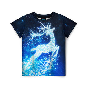 Детская футболка 3D с принтом Новогодний олень в Белгороде, 100% гипоаллергенный полиэфир | прямой крой, круглый вырез горловины, длина до линии бедер, чуть спущенное плечо, ткань немного тянется | christmas | deer | год | рождество